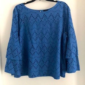 Ann Taylor Eyelet Blue Top XXL